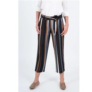 Cambio Cropped Trousers Brown Grey Stripes Size 10